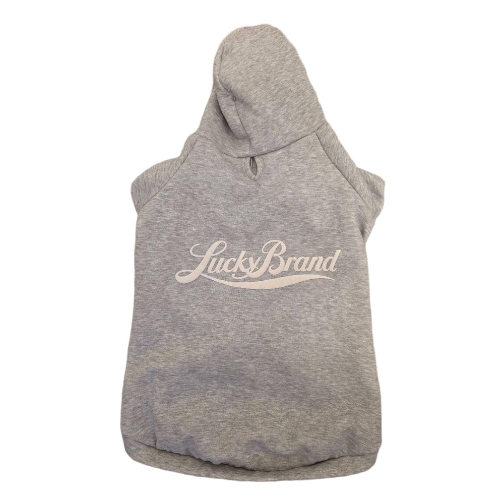 Lucky Brand Light Grey Hood Graphic Print Dog Coat Velcro Closure‎ Leash Hole